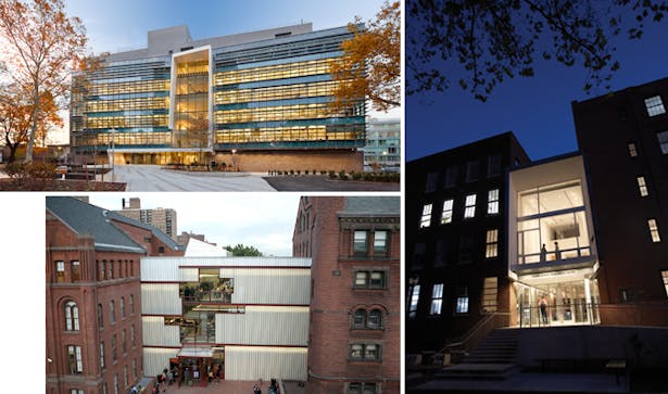 Clockwise from L: Myrtle Hall (opened in 2010) by WASA/Studio A, The Juliana Curran Terian Design Center (opened in 2007) by Thomas Hanrahan and Victoria Meyers of hanrahan Meyers architects, and Higgins Hall Center Section (opened in 2005) by Steven Holl Architects on Pratt&amp;amp;#39;s Brooklyn Campus. Photo Credits (Clockwise from Left): Alexander Severin/RAZUMMEDIA, Bob Handelman, Rene Perez. 