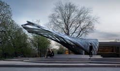 The ICD/ITKE Pavilion makes use of lightweight, super strong glass and carbon-fiber materials