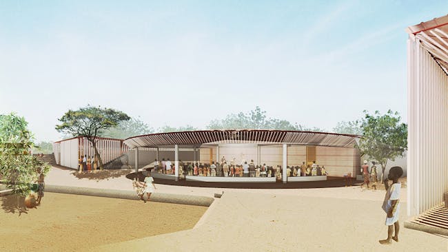 Global Holcim Awards 2012 Gold: Secondary school with passive ventilation system, Gando, Burkina Faso: The library is a focal point of the Gando school project. (Image © Holcim Foundation)