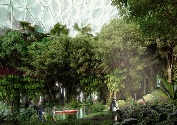 In the tropical rainforest inside the dome, visitors will experience the importance of biodiversity.