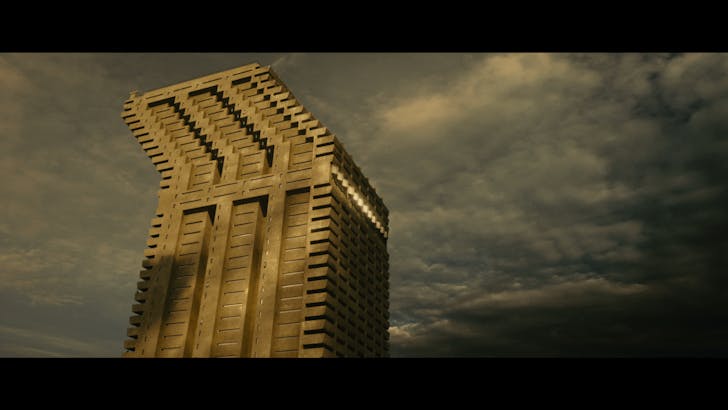 Shot of the Brutalist 'yawning asymmetry.'