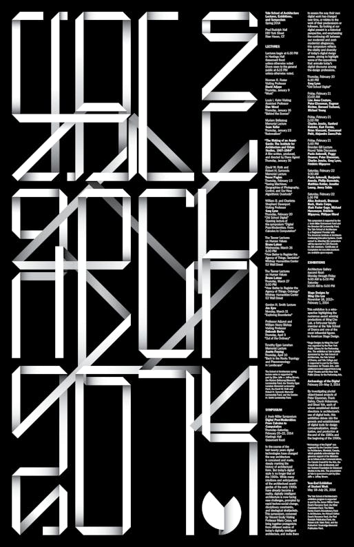 Spring '14 events at Yale School of Architecture. Poster designed by Pentagram: Michael Bierut and Jessica Svendsen.