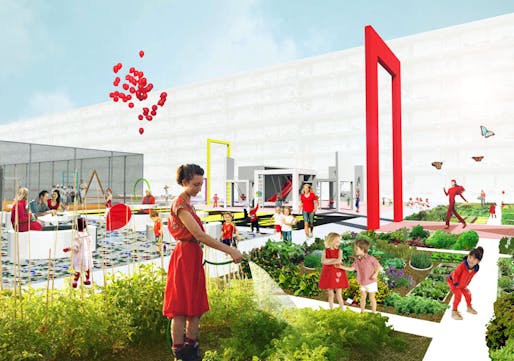Spatial impression of the district garden and the picnic area in the foreground/ ©BOARD
