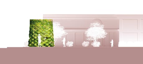 Elevation drawing of proposal for a public art installation in Richmond, Virginia - 2017. 700 cubic feet of cast-in-place plastic plants supported by a steel pipe armature that houses LED lighting.