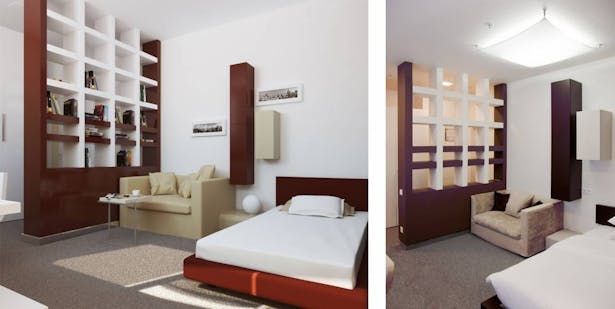 Typical hostel room, 3d visualisation and photo