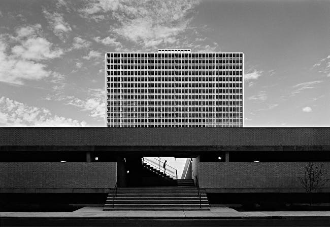 East Tower at Lafayette Park, Detroit, by Mies van der Rohe, 1963. (Photo taken in 1974 by Balthazar Korab)